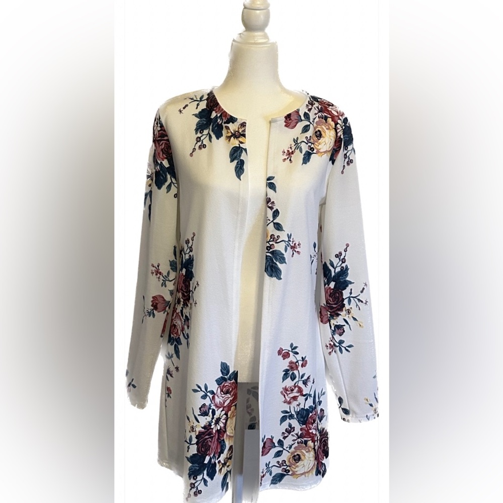 NWOT- SHEIN - Floral Print Open Front Coat - Size L - Picture 3 of 12